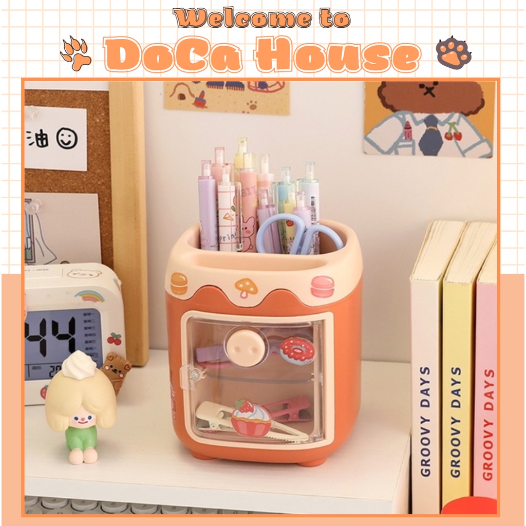 Ống cắm bút DOCA kèm tủ đựng đồ 2in1 tiện lợi xinh xắn dễ thương