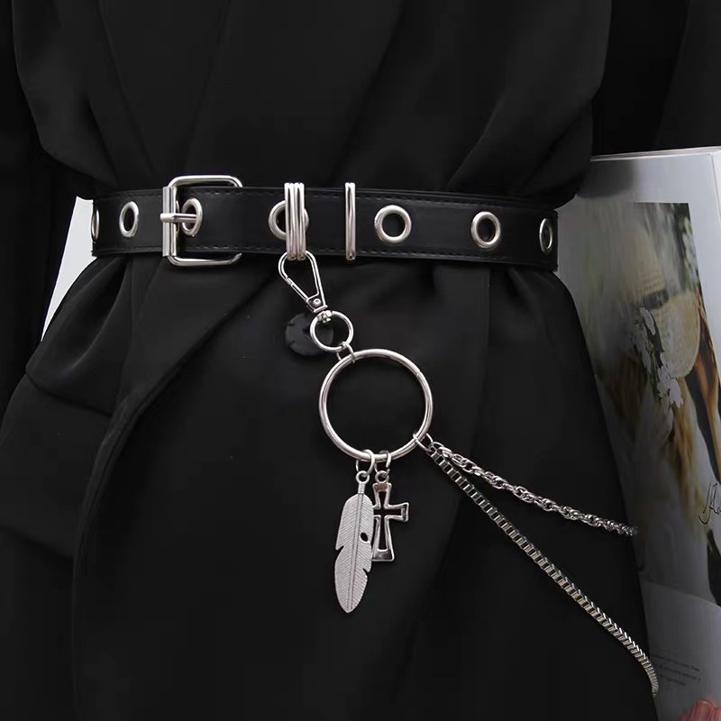 Dây Nịt Chain Xích Meo shop TL006 Cá Tính Mặt 2 kèm 3 mẫu xích - Thắt lưng dây xích nhiều lỗ tròn phong cách ulzzang
