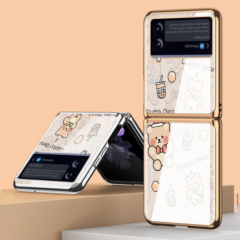 Ốp điện thoại mặt kính cường lực hình trà sữa cho Samsung Galaxy Z Flip 3 Z Fold 3 Z Fold 2 Z Flip 3