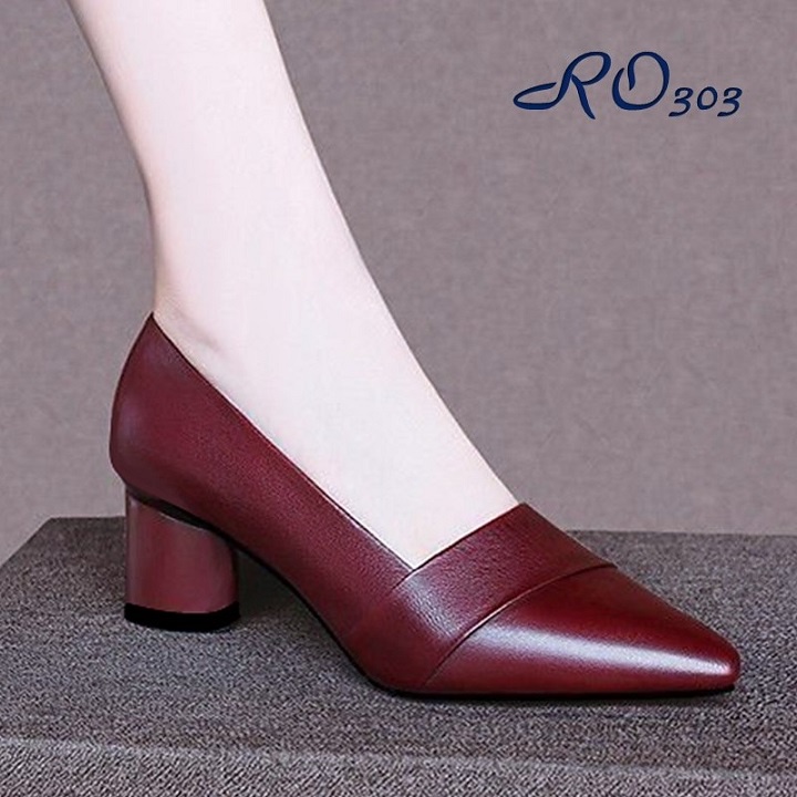 Giày cao gót nữ đẹp đế vuông 5 phân hai màu đen đỏ hàng hiệu rosata ro303