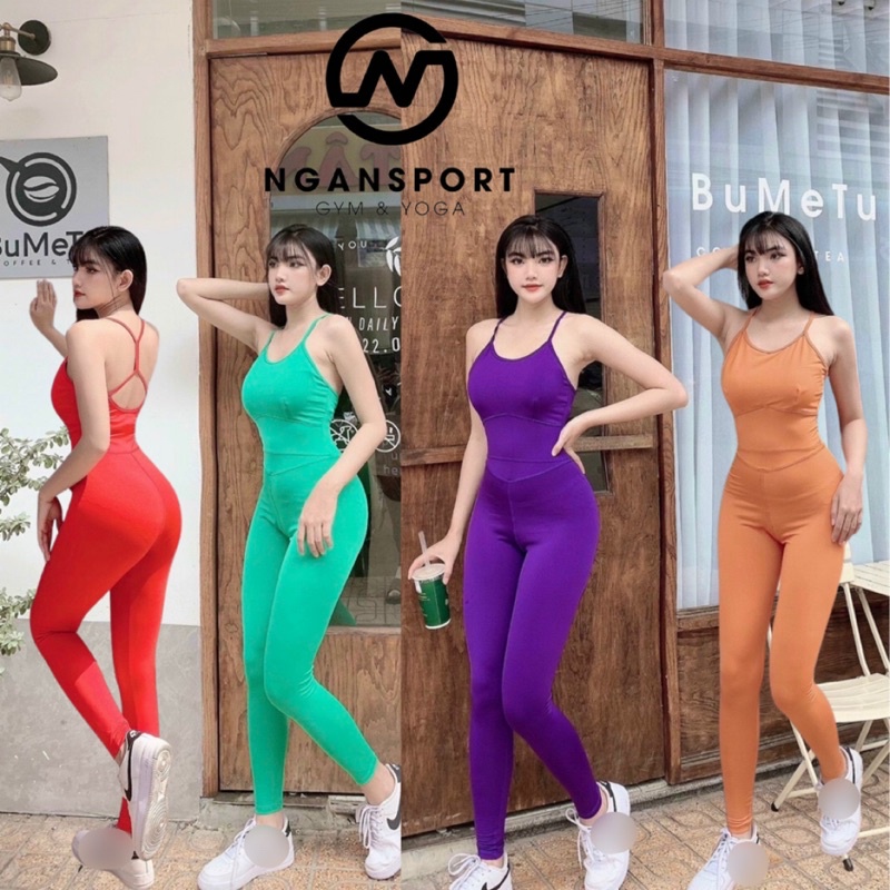 Bộ tập gym và yoga jumpsuit chữ x sẵn mút BVND03