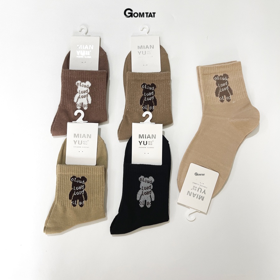 Tất nữ cổ trung thời trang Hàn Quốc họa tiết BearBrick, vớ nữ cổ lửng cao cấp êm mềm thoáng khí - LISU18-LUNG-GAU-LOUD