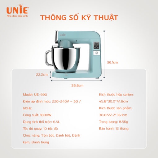 [Mã ELHA22 giảm 5% đơn 300K] Máy nhồi trộn bột UNIE UE-990