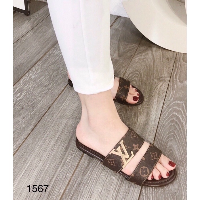 Dép LV nữ 2 quai ngang dáng basic hàng loại 1
