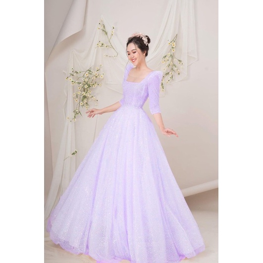 Đầm maxi mặc cưới TRIPBLE T DRESS nhẹ nhàng thanh lịch chất lưới nhũ lấp lánh - size M/L - MS191Y