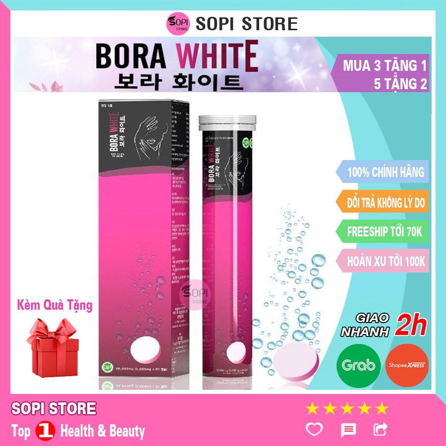 [Mua 3 tặng 1] Bora White - Viên sủi trắng da Hàn Quốc chính hãng Tuýp 20 viên - Sopi Store