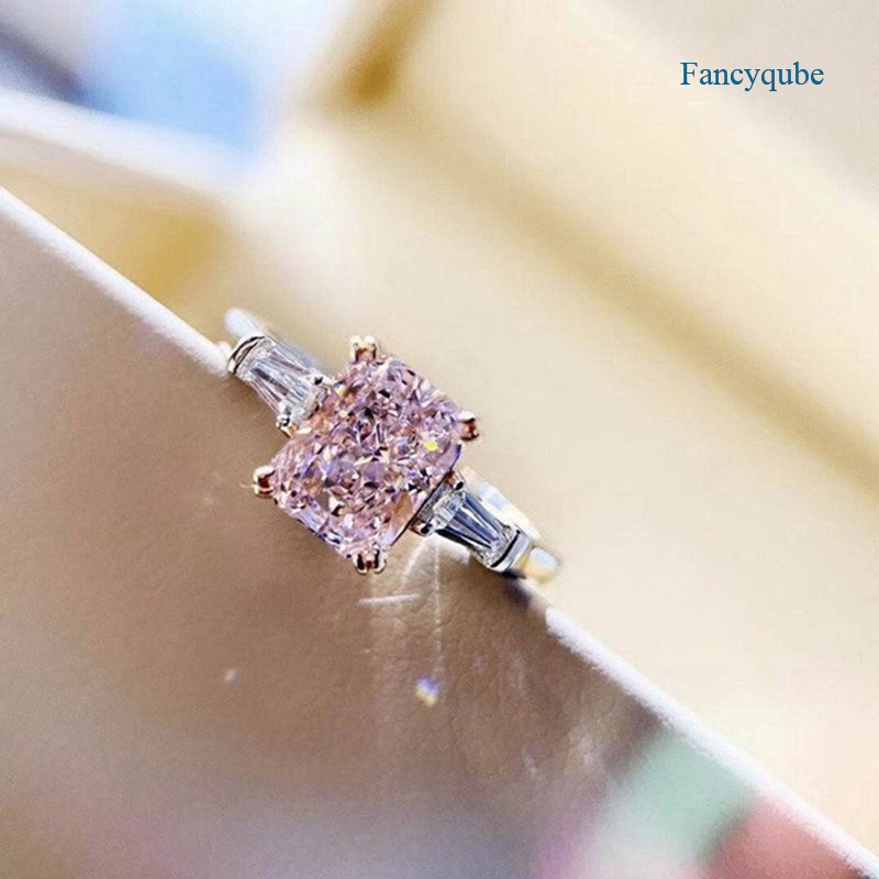 Nhẫn Đính Đá Zircon Hình Vuông Màu Hồng Thời Trang Lãng Mạn Cho Nữ