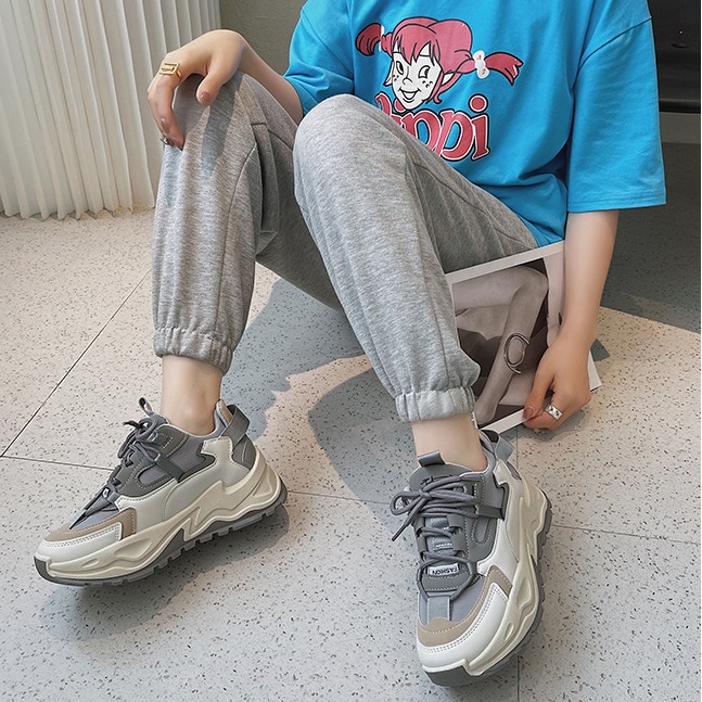 Giày Thể Thao Nữ Ulzzang Vintage, Giày Vải Cao Cấp Đế Độn 5cm, 2 Màu Xám/Kem, Hàn Quốc Street Style - Iclassy_shoes