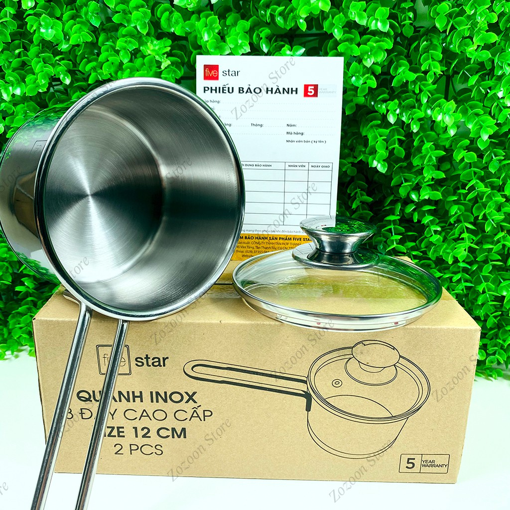 Quánh nấu bột inox, nồi nấu bột cho bé Five Star 3 đáy cao cấp size 12cm