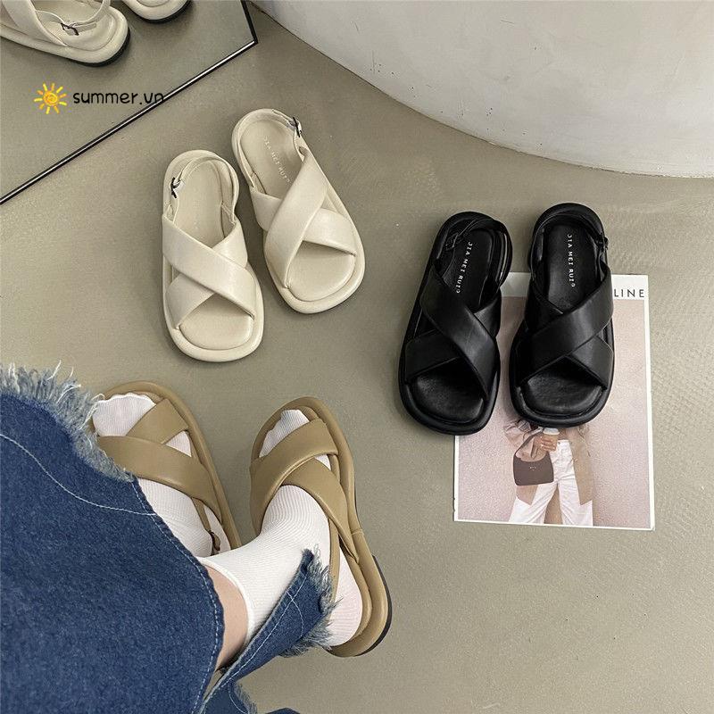 Giày Sandal Đế Bệt Dày Phong Cách Hàn Quốc Thời Trang Mùa Hè Hàng Mới 2022 Dành Cho Nữ