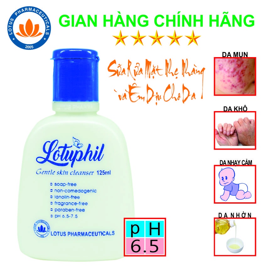 Sữa rửa mặt ngừa mụn Lotuphil 125ml, Hàng Chính Hãng thích hợp cho da nhờn, da khô, da nhạy cảm - Lotuspharma