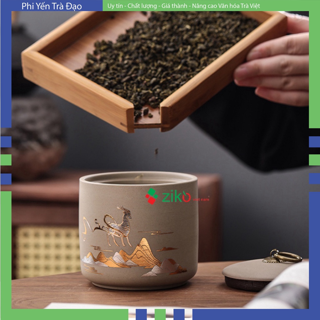 Hũ Đựng Trà Tử Sa Hũ trà nham sa 450ml màu sữa nham sa sang trọng Hà Nội 4 mẫu giao ngẫu nhiên