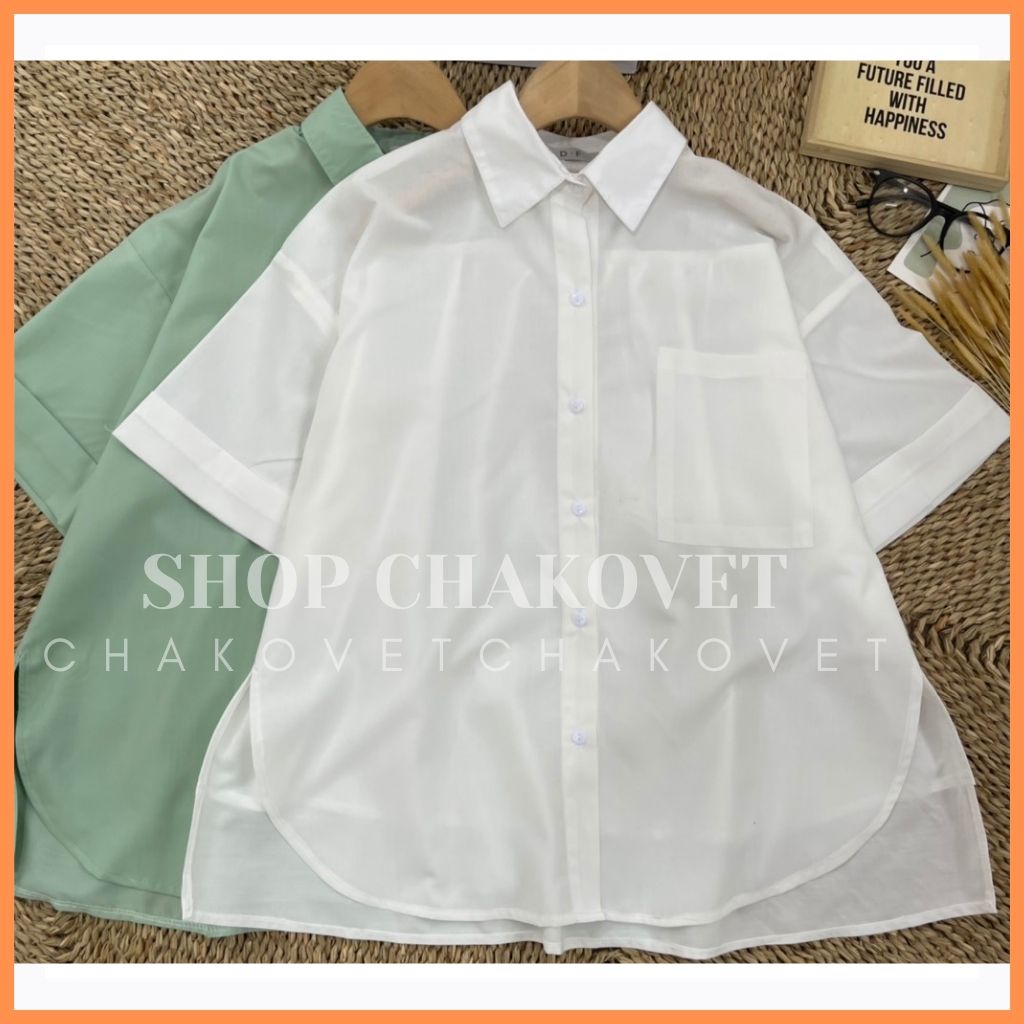 Áo kiểu nữ cộc tay babydoll form rộng A8211 xẻ tà bánh bèo túi ngực ulzzang hàn quốc màu xanh trắng cao cấp - CHAKOVET