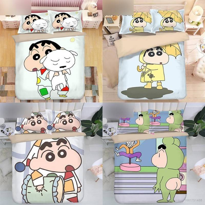 Bộ Chăn Ga Và Vỏ Gối 3 Trong 1 In Hình Cậu Bé Bút Chì Shin-chan Dễ Thương