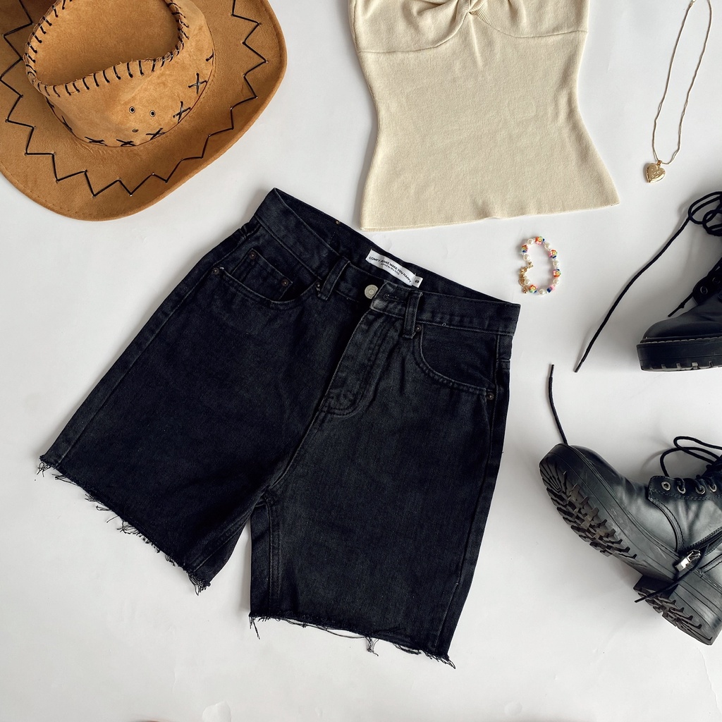 Quần jeans lửng ngố biker short jeans gấu cắt Mia Ritta J469 ảnh thật