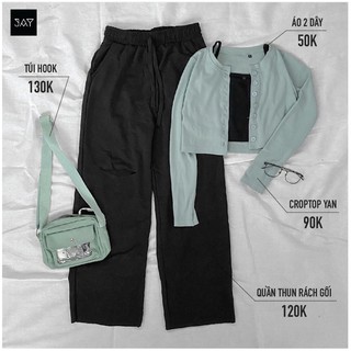 ♻️Set Quần Suông Rách + Croptop Gân TD
