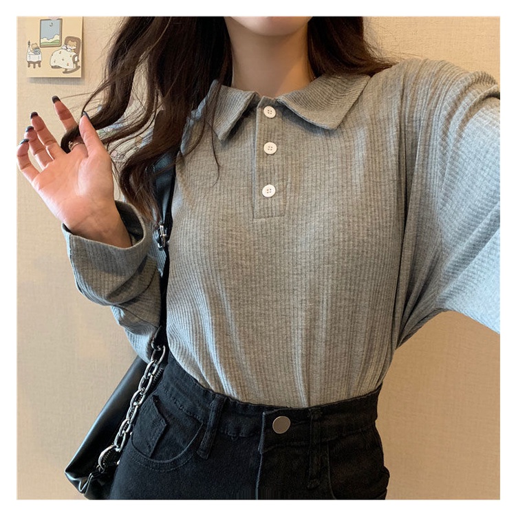 Áo polo Dáng Rộng Dài Tay Phong Cách Hàn Quốc Thời Trang Mùa Thu Dành Cho Nữ áo vintage nữ áo hàn quốc nữ