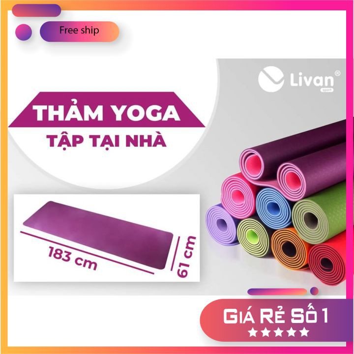 Thảm tập Yoga 2 lớp TPE dày 6mm, thảm tập Gym chống trơn trượt và không thấm mồ hôi [HÀNG LOAI 1 DÀY ĐẸP]