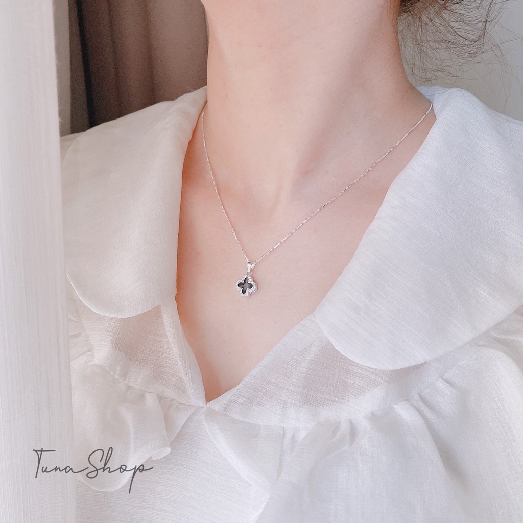 Dây chuyền Bạc cỏ 4 lá 2 mặt, Vòng cổ cỏ bốn lá đeo 2 kiểu Bạc cao cấp_ 𝐂𝐚𝐦 𝐤𝐞̂́𝐭 𝐜𝐡𝐮𝐚̂̉𝐧 𝐁𝐚̣𝐜 TUNA SILVER