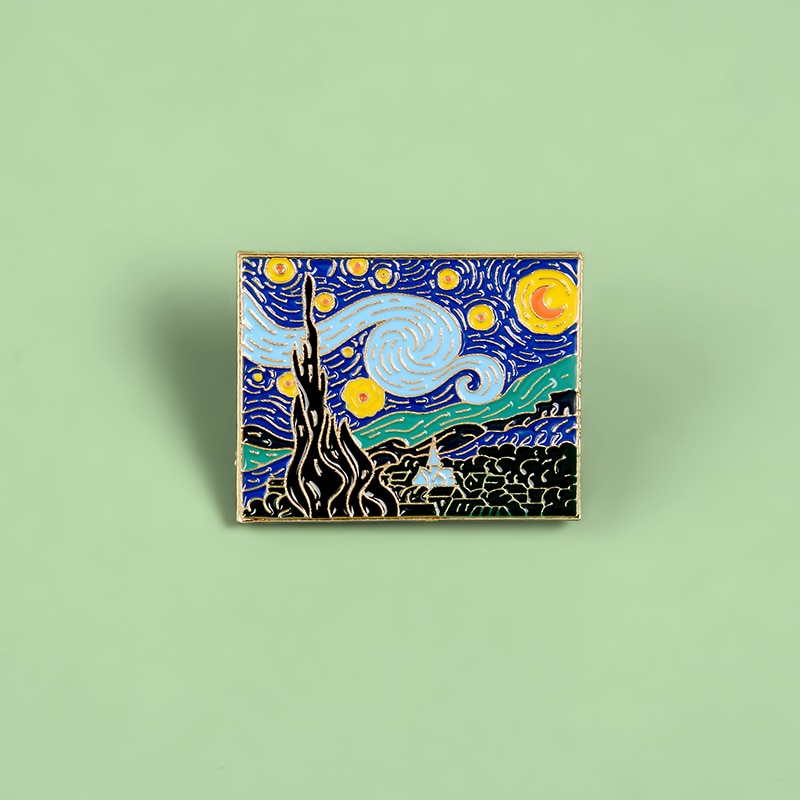 Ghim Cài Áo Hình Tranh Sơn Dầu Van Gogh Độc Đáo