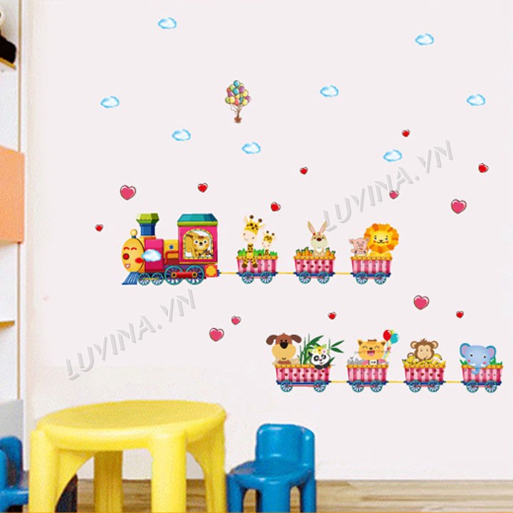 [GIÁ SIÊU TỐT]- [MUA DECAL TẶNG DECAL]-Decal trang trí lớp học, phòng ngủ cho bé-Đoàn tàu-[GIAO HÀNG NGAY]