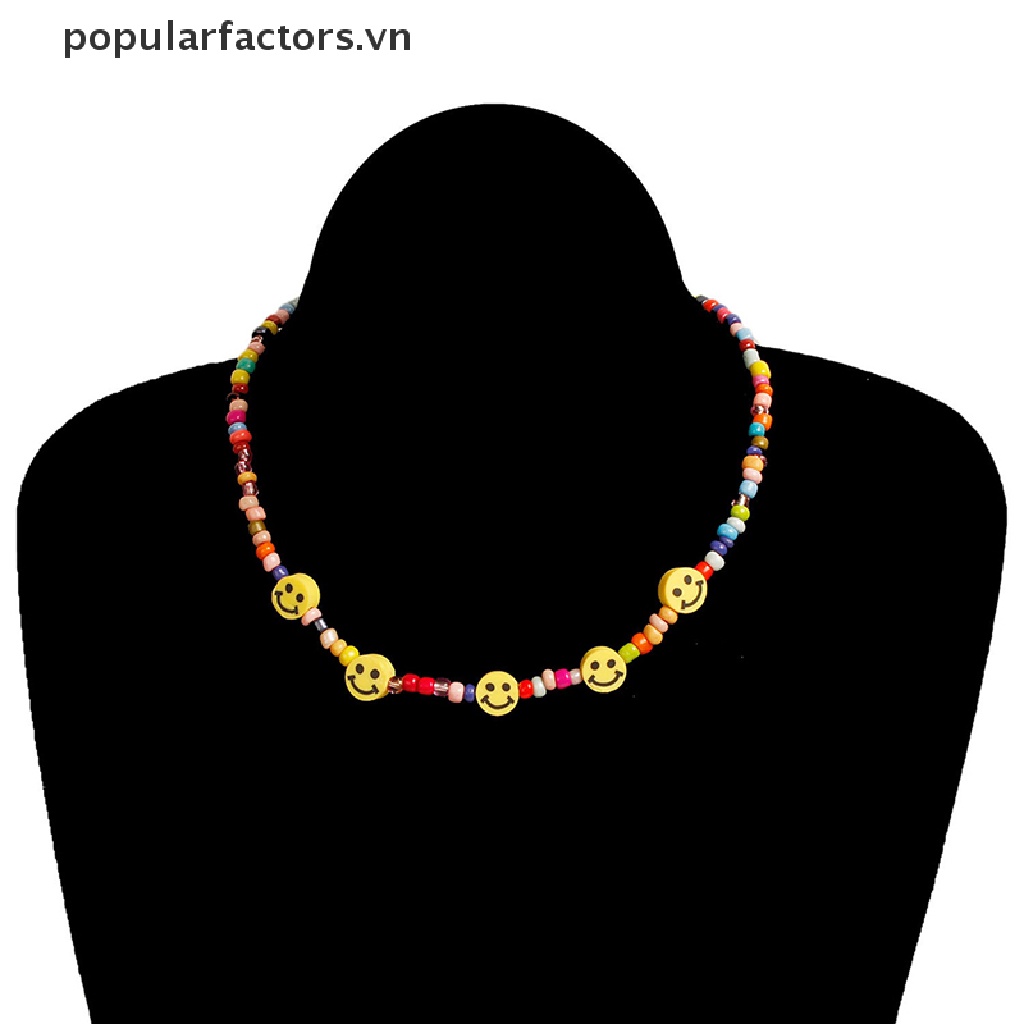 Vòng Cổ Choker Chuỗi Hạt Mặt Cười Nhiều Màu Phong Cách Boho Cho Nữ
