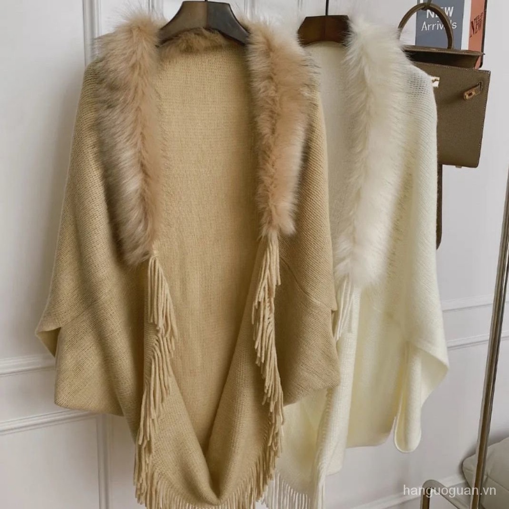 Áo choàng dệt kim cổ phối lông plus size cho nữ 30zJ | BigBuy360 - bigbuy360.vn