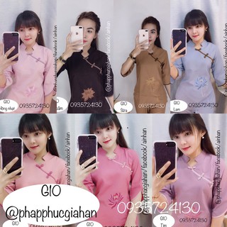Đồ lam đi chùa- Mẫu cài xéo sen thêu -KÈM HÌNH THẬT