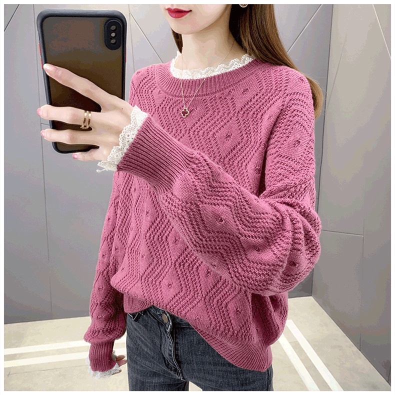 Áo len cổ tròn Áo Len Nữ Pha Ren Phong Cách Hàn Quốc AL50