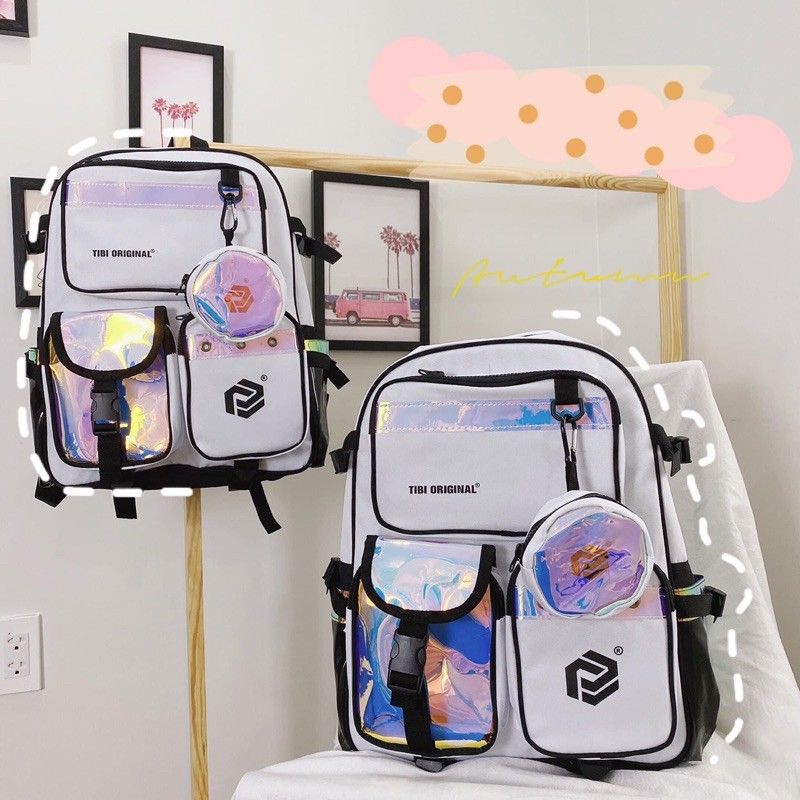 Balo Đi Học Ulzzang Tibi Hologram, Balo Phản Quang Nhiều Ngăn Thời Trang Cao Cấp