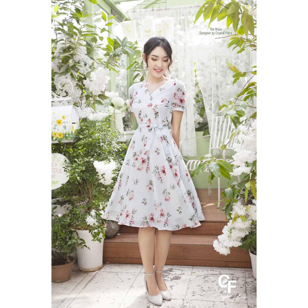 CRYSTAL FLORA - VÁY WRAP NỀN XANH