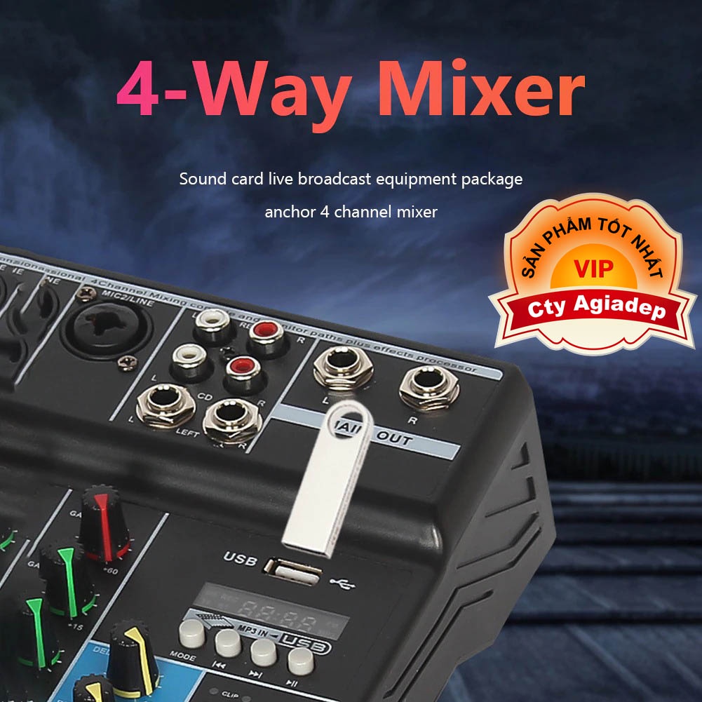 bộ trộn âm thanh chuyên nghiệp 4 kênh live trực tiếp - Soundcard For PC Recording - karaoke cho gia đình