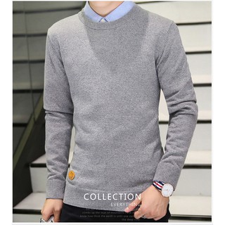 ÁO LEN NAM PHỐI SƠ MI LOGO - MÀU XÁM