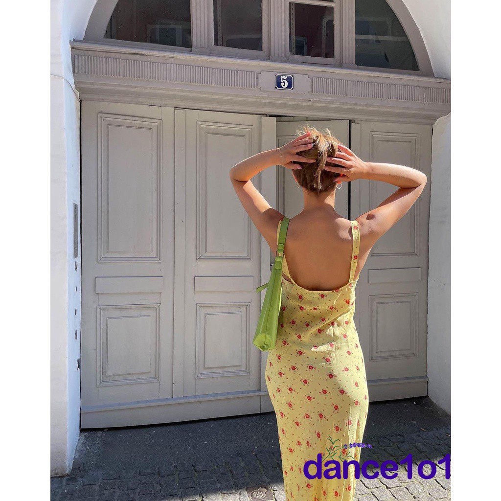 Đầm dài không tay cổ chữ U họa tiết hoa thời trang ngọt ngào gợi cảm