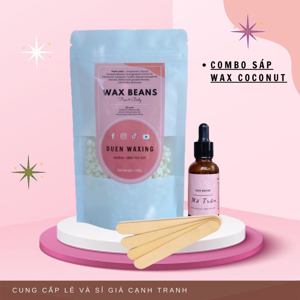 COMBO SÁP WAX COCONUT, SÁP TRONG VÀ DẦU DƯỠNG ( Tặng Kèm Que Gỗ )