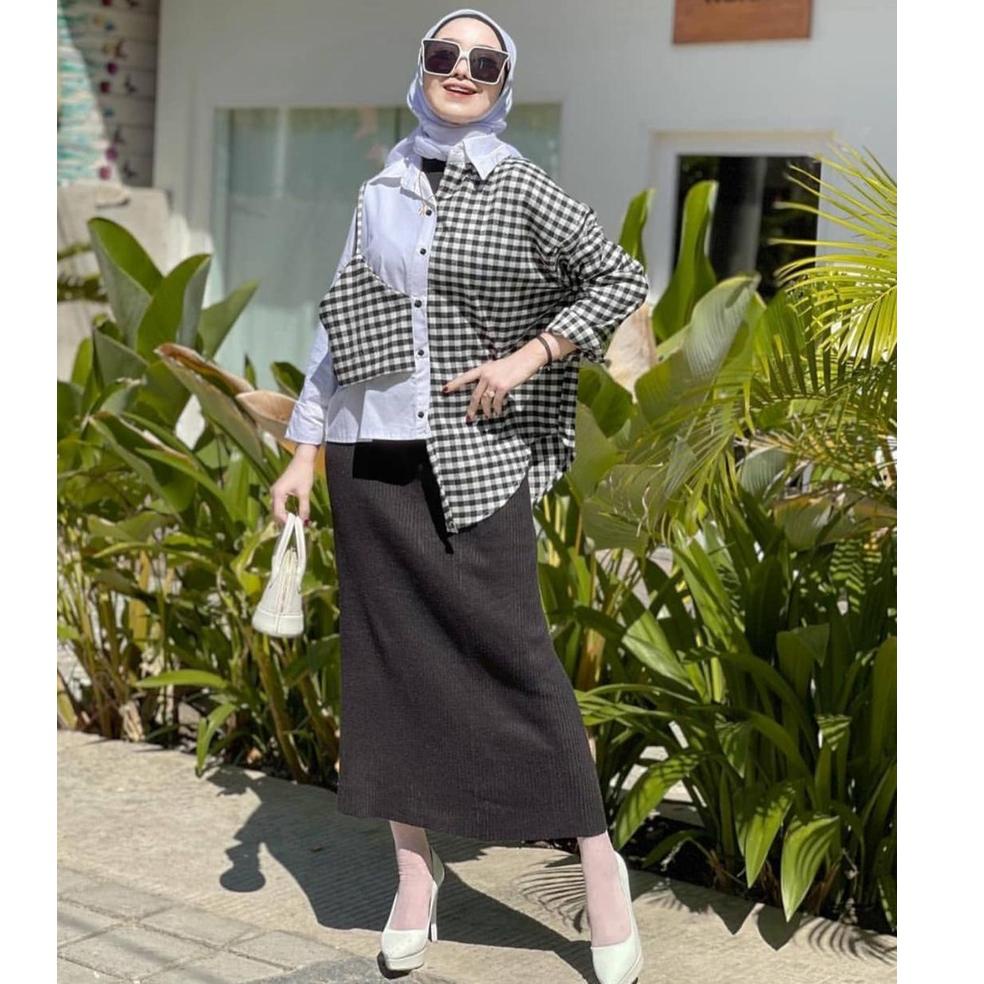 Áo thun nữ tay dài in chữ BLUSE TARTAN / KOREAN STYLE