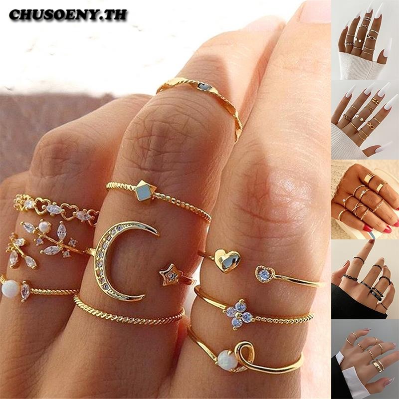 Set Nhẫn Đính Đá Ngọc Trai Nhân Tạo Phong Cách Bohemian Thời Trang