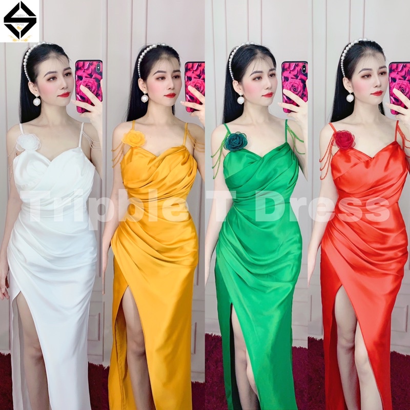 Đầm maxi body 2 dây chuỗi vai xẻ đùi TRIPBLE T DRESS - size S/M/L - MS387V