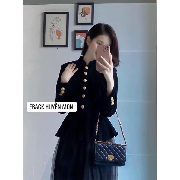 Áo nhung peplum hàng cúc tiểu thư siêu đẹp