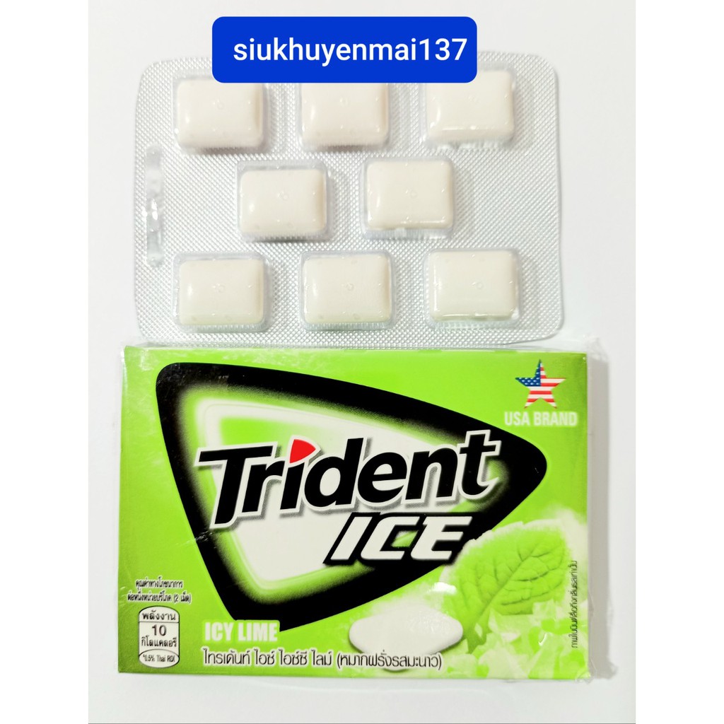 Kẹo gum Trident Ice hương bạc hà cherry chanh vỉ 11.2g