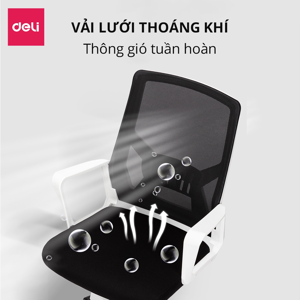 Ghế xoay Deli Cao Cấp - Thiết kế CÓ THỂ GẬP GỌN 90 ĐỘ, tiết kiệm không gian, hỗ trợ cột sống  E4932