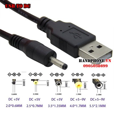 Cáp sạc USB ra chân tròn DC4.0*1.7mm đường kính 4.0mm 4mm dài 1m