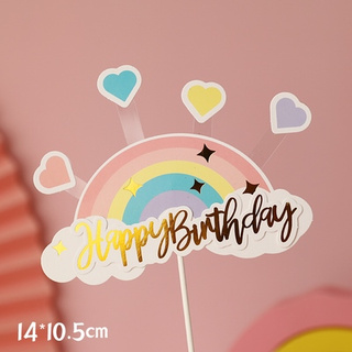 Que HPBD cầu vồng + tim nhỏ nhạt
