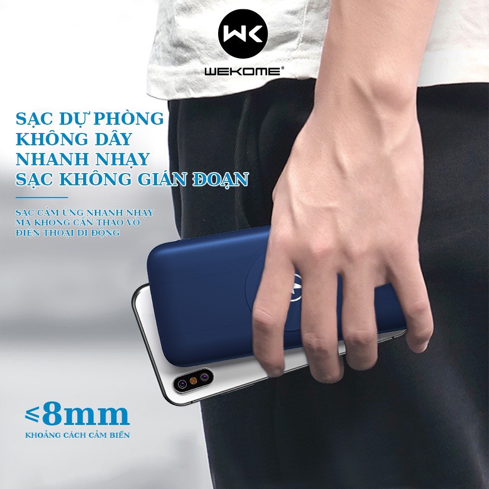 Pin sạc dự phòng không dây 10000mAh Wekome WP133 tích hợp sạc nhanh đầu ra kép