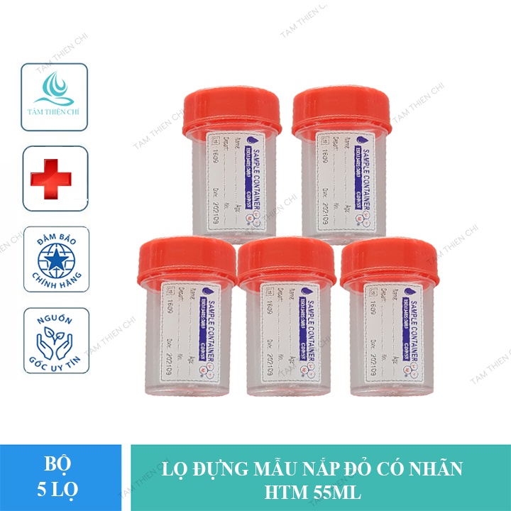 Lọ đựng mẫu nắp đỏ có nhãn HTM 55ml túi 5 cái