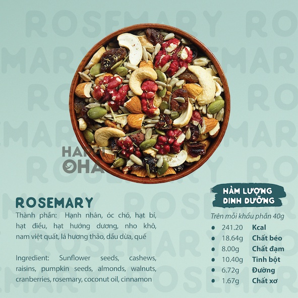 Trail mix Rosemary HAPPI OHA - Ngũ Cốc Ăn Kiêng Không Đường Tinh Luyện Hỗn Hợp Hạt Trái Lá Hương Thảo 40g