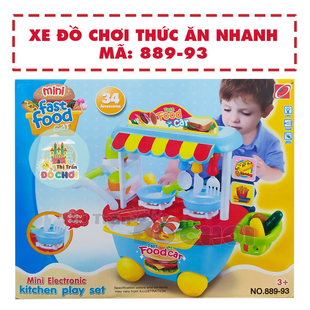 Đồ chơi nấu ăn - Xe bếp thức ăn nhanh có nhạc đèn (dùng Pin) cho bé 889-93 - Thị trấn đồ chơi