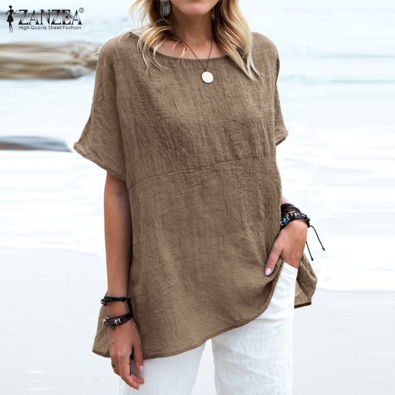 Zanzea Áo Sơ Mi Cotton Màu Trơn Phong Cách Châu Âu Thời Trang Đi Biển Cho Nữ