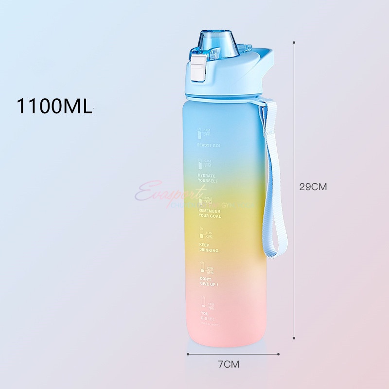 Bình Nước Thể Thao Bằng Nhựa Màu Gradient Chịu Nhiệt Độ Cao Chống Rơi Vỡ Dung Tích 1100ml Bình Không Gian Siêu Lớn