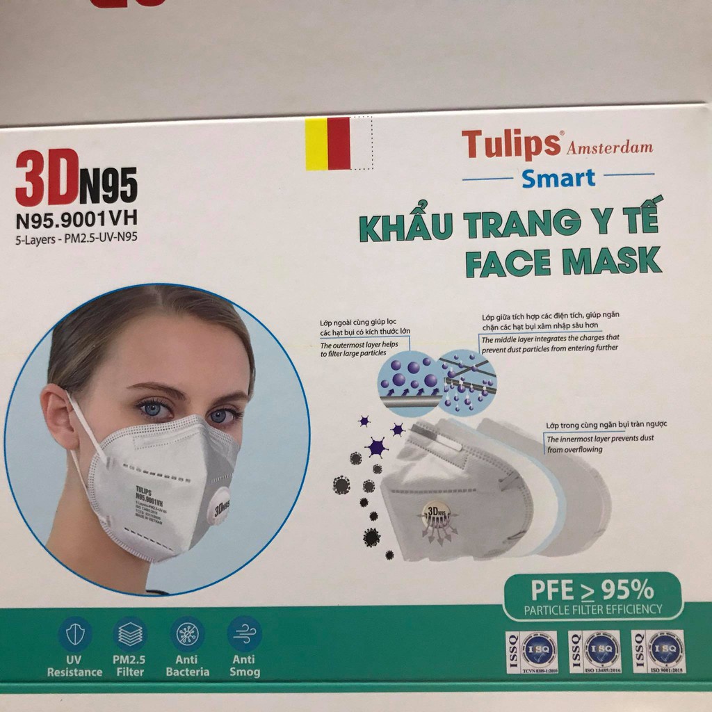 Khẩu trang 3D N95 - N95.9001VH chống bụi PM2.5 có Van (Loại xịn hàng Việt Nam túi 1)